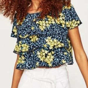 NEW Zara Short Sleeved Printed Top with Ruffle